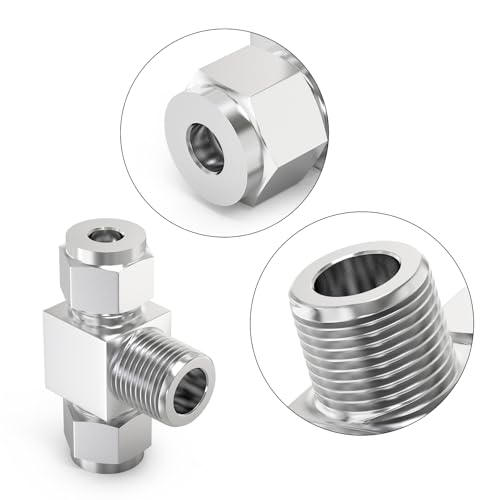 TAISHER 2PCS 304 Stainless Steel Compression Tube Pipe Fitting Connector, 3/8" Tube OD x 3/8" NPT Male x 3/8" Tube OD Tee Adapter - size: 3/8" OD x 3/8" MNPT x 3/8" OD Tee