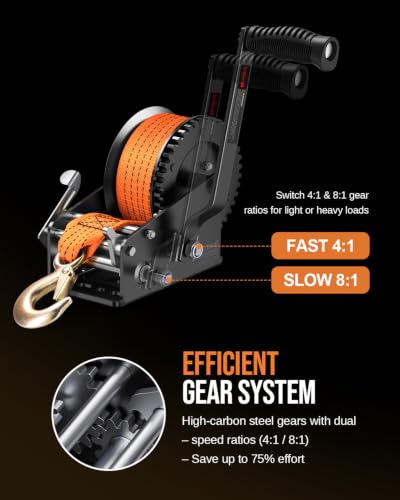 Kolvoii 3500 lb Boat Trailer Winch, 33 ft Strap, 2-Speed 4:1/8:1, Orange - size: 3500 lb - Orange Strap