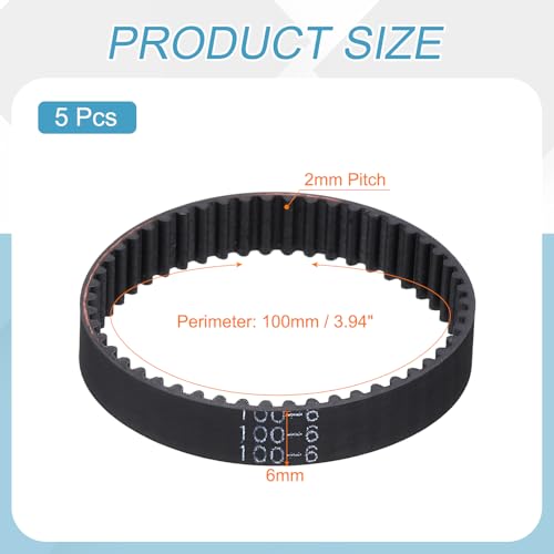 MECCANIXITY 5Pcs 100mm GT-2 Timing Belt 6mm Width 2mm Pitch Closed Loop - size: 100mm