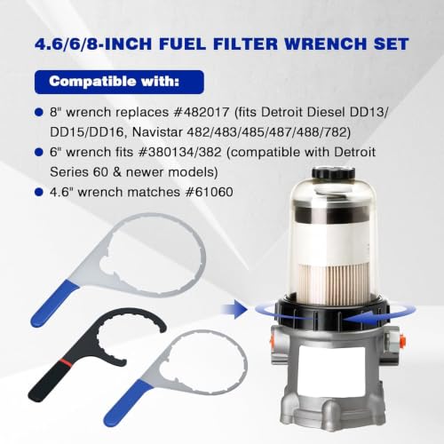 3-Piece Diesel Fuel Filter Wrench Set (4.6/6/8 Inch) - Heavy-Duty Steel - color: Blue