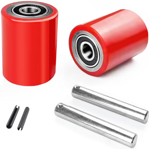 1 Pair Pallet Jack Wheels Replacement Kit, 3"x3.75" PU Load Rollers,Red - color: Red-1 Pair