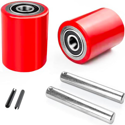 1 Pair Pallet Jack Wheels Replacement Kit, 3"x3.75" PU Load Rollers,Red - color: Red-1 Pair