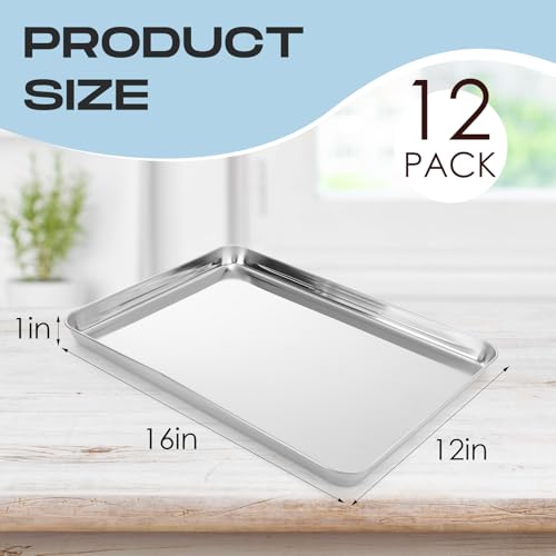 12 Pcs Metal Trays Stainless Steel Sheet Pan Baking Trays,16 X 12 X 1 Inch - size: 16 x 12 x 1 Inch
