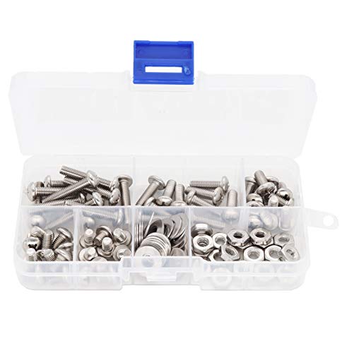 110pcs 10-32 Pan Phillips Screws Hex Nuts Flat Washers Assortment Kit, 1/4" 5/16" "3/8" "5/8" 1", 304 Stainless Steel