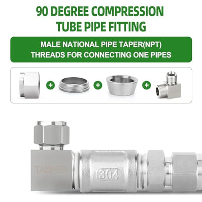 TAISHER 2PCS 304 Stainless Steel Square 90 Degree Compression Tube Pipe Fitting Connector, 1/4" Tube OD x 1/8" NPT Male Adapter - size: 1/4" OD x 1/8" MNPT
