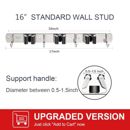 IMILLET Broom Holder Wall Mount Stainless Steel Mop Organizer - color: Stainless Steel - 3 Racks with 4 Hooks, size: 1 Pack