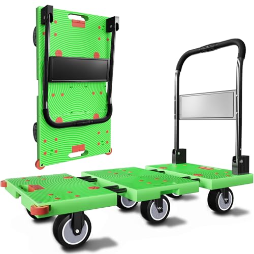 WUD 1323 lbs Heavy Duty Folding Platform Cart with Extendable Deck (31''–39''), 6-Wheel Support, 4'' Quiet Casters, Thick Reinforced Flatbed Dolly for Warehouse, Garage & Moving - color: Green