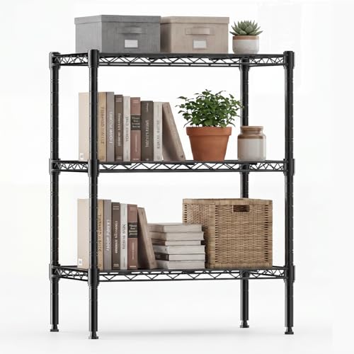 DUMOS 3-Tier Metal Storage Shelves, Wire Shelving, Storage Rack, 23.31" W - color: 3 Tiers-30.2"h, size: Type 1 without wheels