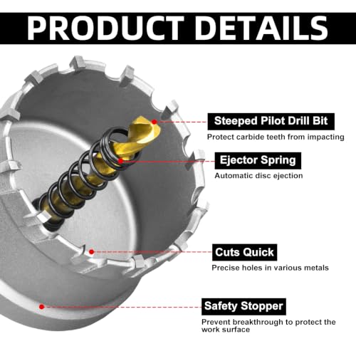 SALI 1-3/4" (45mm) TCT Hole Saw Kit Tungsten Carbide Tipped Hole Saw Drill Bit with Titanium-Plated Pilot Drill bit for Metal, Stainless Steel, Iron, Wood, Plastic - size: 1.77"