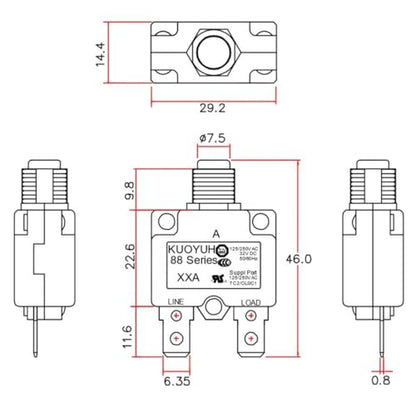 Genuine KUOYUH 17A 88 Series Circuit Breaker 125/250VAC 50/60Hz Push-to-Reset (17A) - style: 17A