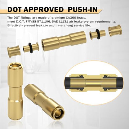 CheeMuii 6PCS 1/4" Brass DOT Air Line Fittings DOT Brass Straight Union - size: 1/4IN-6PCS
