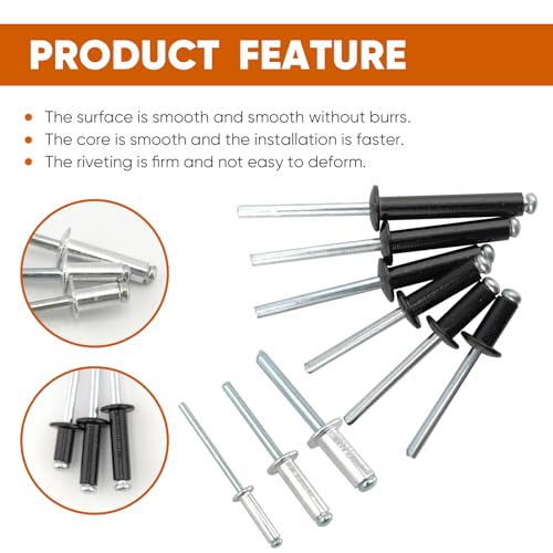 ALLCLEAN 155 Pcs 3/16" x 1/2" Black Aluminum Blind Rivets,4.8 x 12mm Pop Rivets,Aluminum Grip and Steel Mandrel - color: Black, size: 3/16"x1/2"