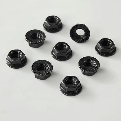 M10x1.5mm Metric Serrated Hex Flange Nuts, Grade 10.9 Alloy Steel, Heat Treated, Black Oxide Finish, 10PCS - color: Black, size: Black M10x 1.5mm
