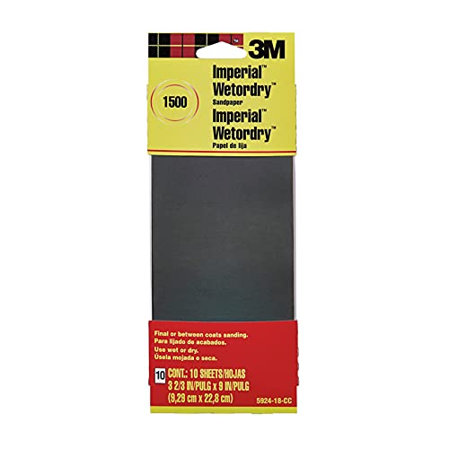 3m 5924-18-Cc 3-2/3" X 9" Imperial Wetordry 1500 Grit Sandpaper 10 Count