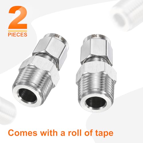 HARFINGTON 2pcs Compression Fitting 6mm Tube OD x 3/8" NPT Male Thread Stainless Steel Straight Coupler Adapter Compression Tube Pipe Fitting Connector for Oil Gas Water - size: 6mm OD x 3/8" NPT