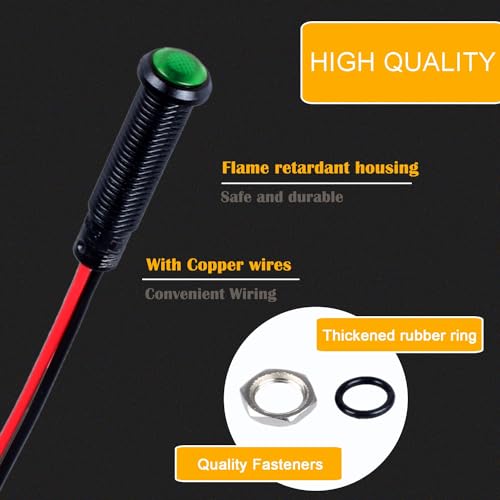 5pcs 6mm LED Indicator Light Plastic Black Signal Dot Lamp 110-220VAC 1/4" Mounting Hole Size with 15cm/5.9in. Wire (Green LED) - color: Green, size: 6mm 110-220V