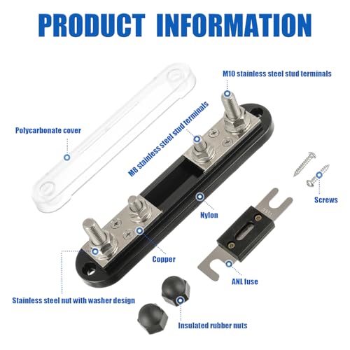 BOJACK ANL Fuse Holder Block with 2Pcs 400A ANL Fuse, Maximum Current 750A - size: 400A
