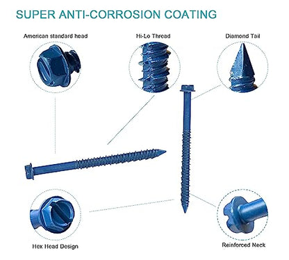 1/4 x 3-1/4" Hex Head Concrete Screw Anchor, for Anchoring to Masonry, Block or Brick (100Pcs) - size: 1/4 x 3-1/4", style: Hex Head