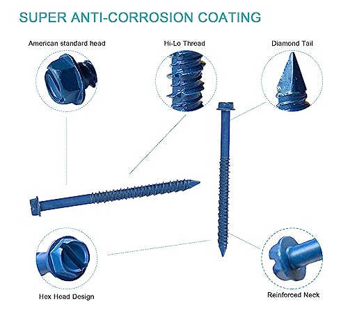 1/4 x 3-1/4" Hex Head Concrete Screw Anchor, for Anchoring to Masonry, Block or Brick (100Pcs) - size: 1/4 x 3-1/4", style: Hex Head