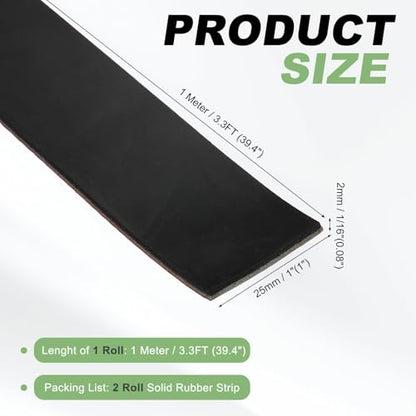 PATIKIL Neoprene Rubber Strips 1" W x 1/16" T x 3.3FT L Self Adhesive 2Pcs - size: 1" x 1/16" x 3.3FT
