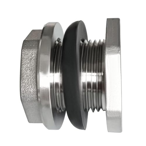 304 Stainless Steel Bulkhead Water Tank Fitting 3/4" Female Thread Compression Bulkhead Connector Thru-bulk Adapter with Gaskets for Bathtub and Sink (Pack of 2) - size: 3/4 Inch