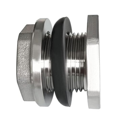304 Stainless Steel Bulkhead Water Tank Fitting 3/4" Female Thread Compression Bulkhead Connector Thru-bulk Adapter with Gaskets for Bathtub and Sink (Pack of 2) - size: 3/4 Inch
