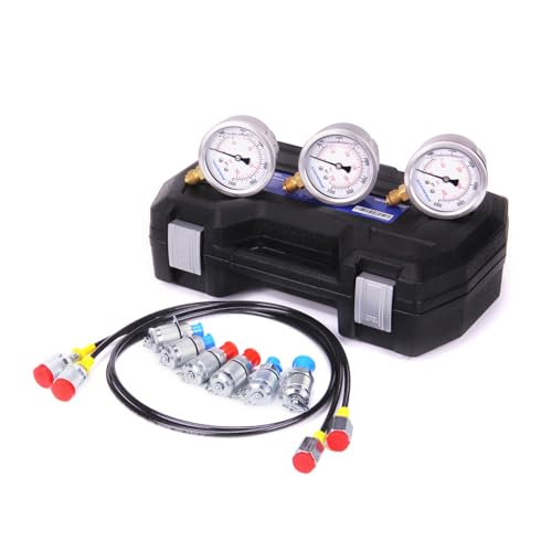 MEASUREMAN Portable Excavator Hydraulic Pressure Test Kit, Includes 3 Pressure Gauges (2400/3500/6000 PSI), 2 Hoses, 6 Test Couplings, for Construction Machinery Systems, Packed in Durable Case - style: Mechanical Hydraulic Pressure Test Kit （11in1）