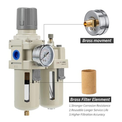 Air Compressor Pressure Regulator,Gauge(0-150PSI),Water Separator For Air Compressor Semi-Auto Drain 3/4 NPT Threaded Interface - size: 3/4 NPT, style: Semi-Auto Drain