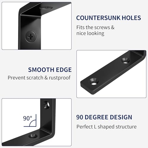 LSK 6PCS Shelf Bracket, L 8"×H 5", 5mm Thick Heavy Duty L Bracket, Black - color: Black, size: 8x5 inch (heavy duty)