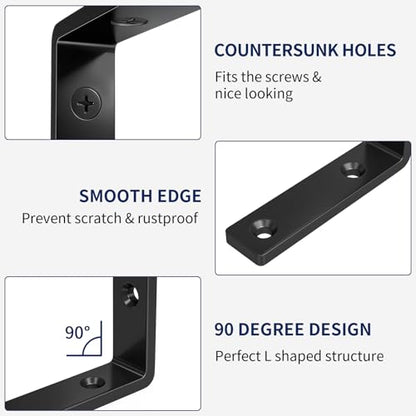 LSK 6PCS Shelf Bracket, L 8"×H 5", 5mm Thick Heavy Duty L Bracket, Black - color: Black, size: 8x5 inch (heavy duty)