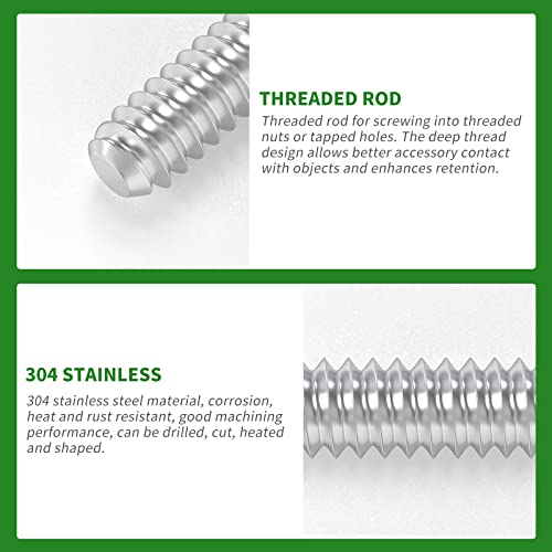 TAISHER 2PCS 304 Stainless Steel Fully Threaded Rod，1/4"-20 Long Threaded Screw 12" Length Right Hand Threads - size: 1/4"-20