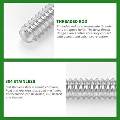 TAISHER 2PCS 304 Stainless Steel Fully Threaded Rod，1/4"-20 Long Threaded Screw 12" Length Right Hand Threads - size: 1/4"-20