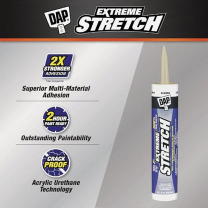 DAP Extreme Stretch Acrylic Urethane Premium Elastomeric Sealant, Almond, 10.1 Oz (7079818717) - color: Almond, size: 10.1 Fluid ounce