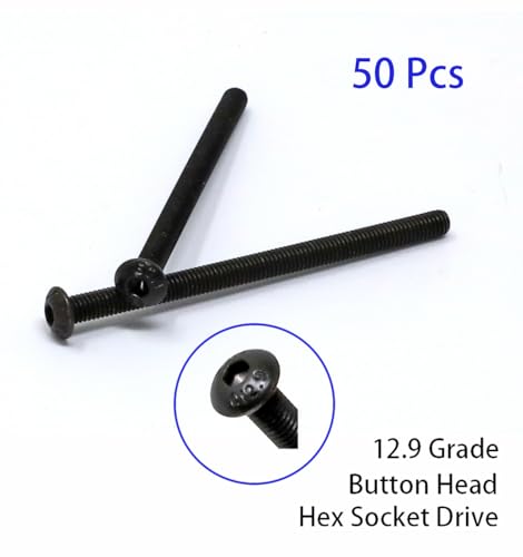iexcell 50 Pcs M3 x 45mm Thread Pitch 0.5 mm Alloy Steel 12.9 Grade Hex Socket Button Head Cap Screws Bolts Kit, Black Oxide Finish - size: M3 x 45mm