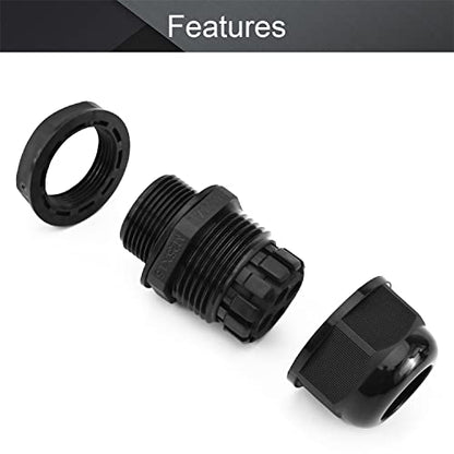 Fielect M32 Cable Gland 2 Holes Waterproof Nylon Joint Adjustable Locknut for 5-10mm Dia Wire 1Pcs - color: 2 15mm 32mm