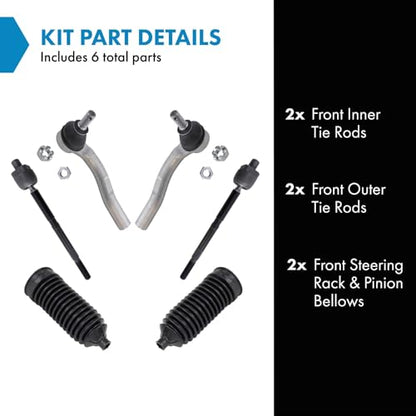 TRQ Front Driver & Passenger Side Inner & Outer Steering Kit Steering Rack - style: PSA27272