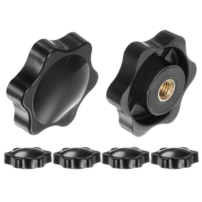 HARFINGTON 6pcs Star Knobs M5 Female Thread 32mm 6-Point Plastic Head Brass Insert Non-Through Hole Screw-in Threaded Hand Knob Clamping Handle, Black - color: Black, size: M5 x 32mm