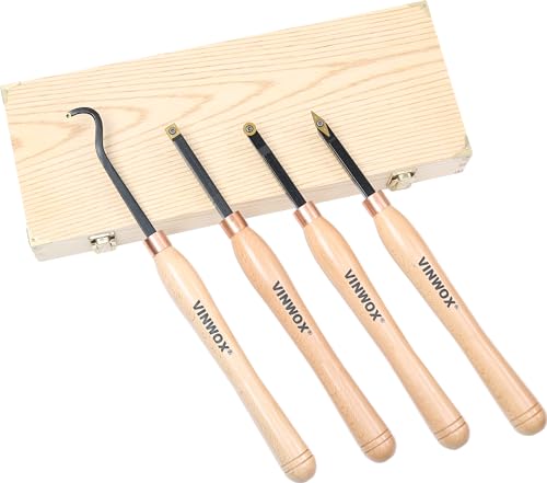 13.5" 4 PCS Carbide Wood Lathe Turning Tool Set, Pen Turning tool, Including Swan Neck Hollower, Rougher, Finisher, Detailer, Titanium Coated Carbide Blades 2X Service Life, Beech Wood Handle - size: 13.5INCH 4PCS