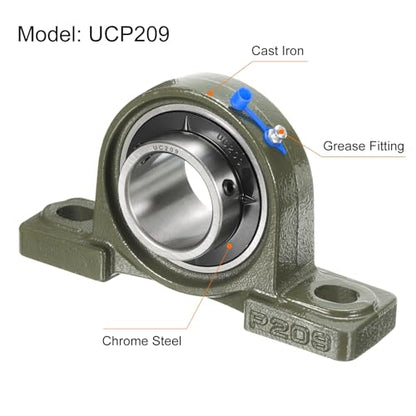uxcell 2 Pcs UCP209 Pillow Block Bearings 45mm Bore Self Alignment, Solid Cast Iron Base Mounted Chrome Steel Bearings - size: UCP209