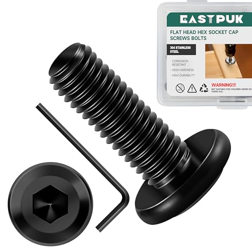20Pcs M6-1.0 x 20mm Flat Head Socket Cap Screws Bolts 304 Stainless Steel Black Zinc Plated Furniture Bolts, Fully Threaded M6 Bolt with Hex Spanner - size: M6 x 20mm