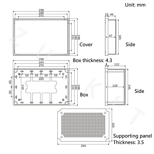 Zulkit Junction Box ABS Plastic Waterproof IP65 Electrical Boxes Hinged Shell Outdoor Universal Project Enclosure with Mounting Plate and Wall Brackets Grey 11.8 x 7.9 x 7.1 Inch - size: 11.8" x 7.9" x 7.1"