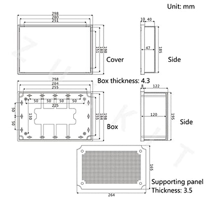 Zulkit Junction Box ABS Plastic Waterproof IP65 Electrical Boxes Hinged Shell Outdoor Universal Project Enclosure with Mounting Plate and Wall Brackets Grey 11.8 x 7.9 x 7.1 Inch - size: 11.8" x 7.9" x 7.1"