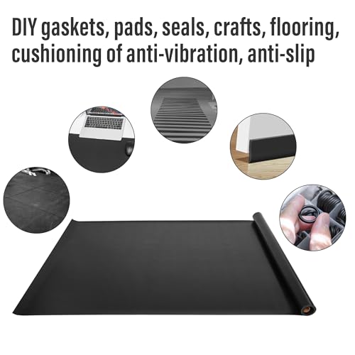 MYOYAY 118"x40"x1/8" Solid Rubber Sheet Heavy Duty Neoprene Rubber Sheets Roll for for DIY Gasket Material, Sealing, Liner, Shield, Padding,Cushioning of Anti-Vibration, Black