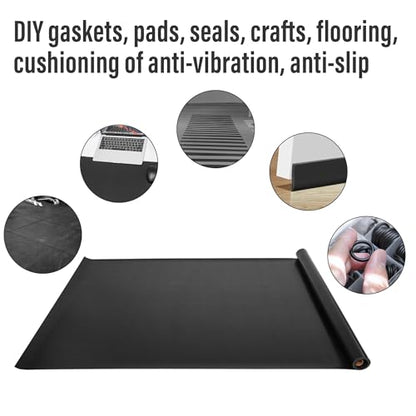 MYOYAY 118"x40"x1/8" Solid Rubber Sheet Heavy Duty Neoprene Rubber Sheets Roll for for DIY Gasket Material, Sealing, Liner, Shield, Padding,Cushioning of Anti-Vibration, Black