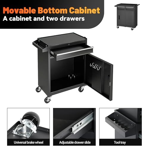 5-Drawer Rolling Tool Chest with Detachable Top Toolbox - color: Black, style: 5 drawer-detachable