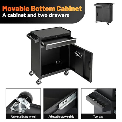 5-Drawer Rolling Tool Chest with Detachable Top Toolbox - color: Black, style: 5 drawer-detachable
