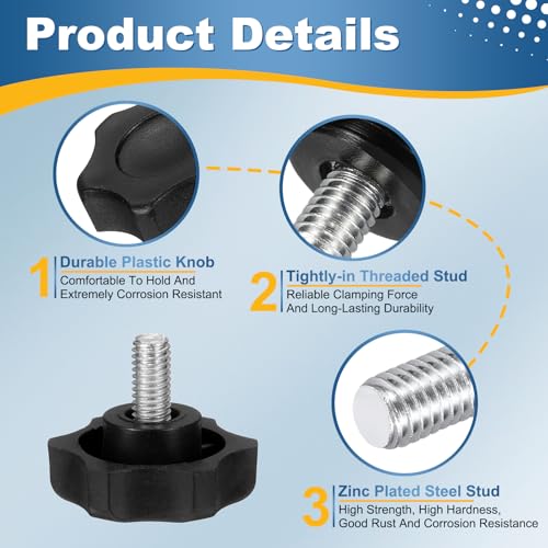 HARFINGTON 6Pcs Star Knob Handle M6 x 12mm Male Thread Metric Carbon Steel - size: M6 x 12mm