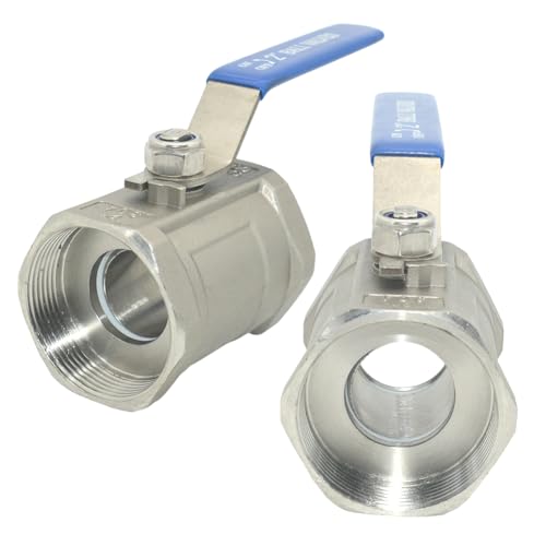 VARMHUS 2PCS 2" Stainless Steel 304 Ball Valve 1Pc Type NPT Female Threaded with Heavy Duty Blue Vinyl Insulation Handle,CF8M Ristricted Flow,1000 WOG (2PCS 2") - size: 2 Pieces 2 inches