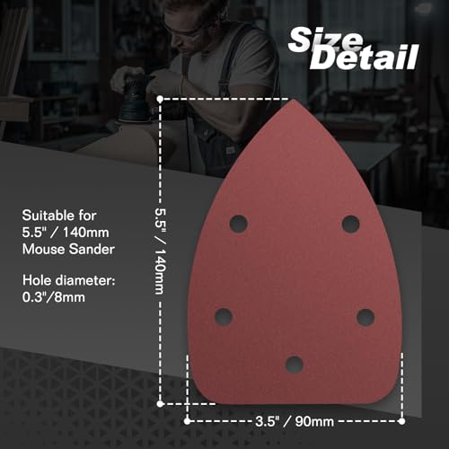 50PCS Mouse Detail Sander Sandpaper, 180 Grits Triangle Sanding Pads, 5 Holes Sanding Sheets Sandpaper Assortment, Sander Pads Sander Paper Mouse Sand Paper for Sanding Polishing - size: 180 Grit