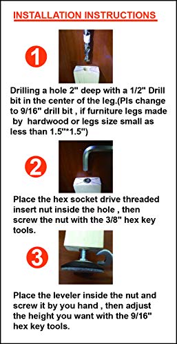 Adjustable Leveling Feet 3/8"-16 Thread with Felt Pads 4PK